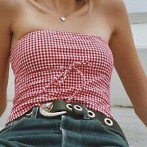 BRANDY MELVILLE Tie Front Kinsley Tube Top (Blue)